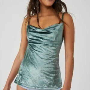 Free People All Night Drape Neck Sleeveless Velvet Tunic/Camisole Evergreen NWT